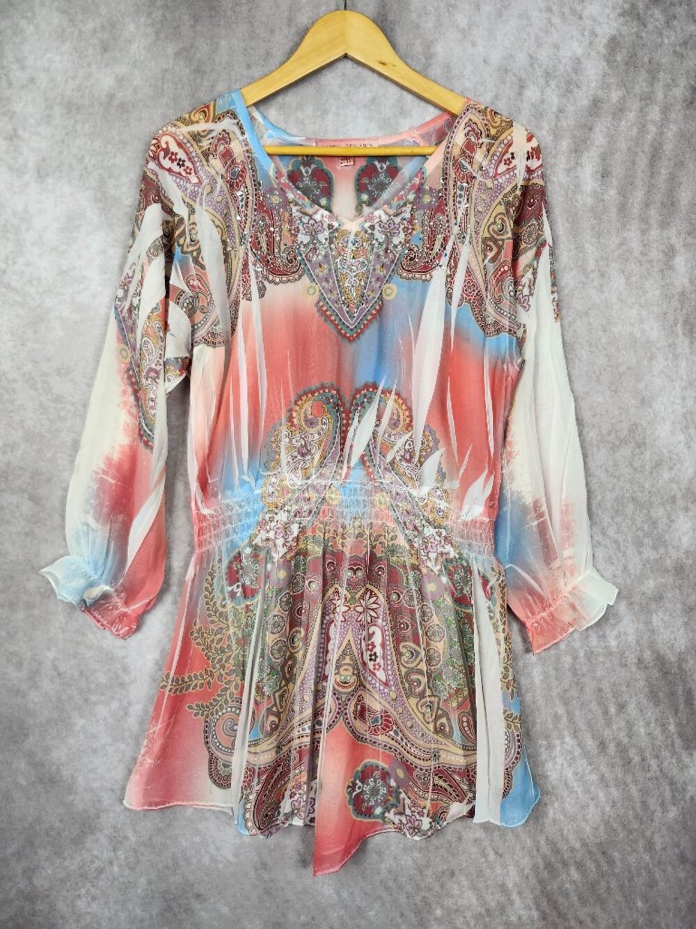 Daniel Benjamin Sheer Studded Pastel Tunic Swim Coverup Size Medium